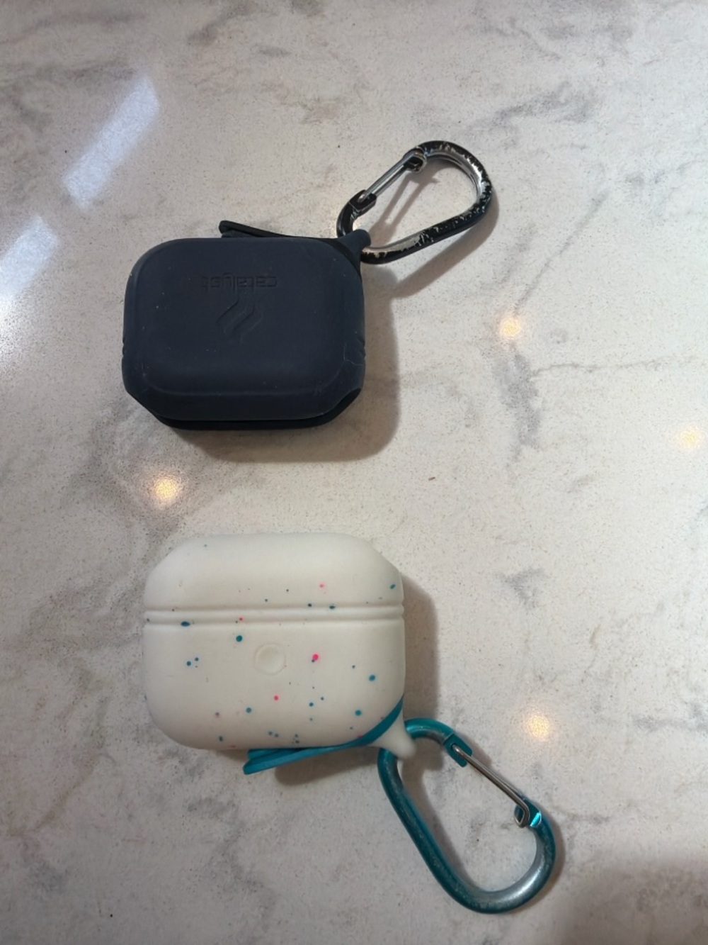 Silicone AirPods Cases - Navy & Speckled White with Carabiners
